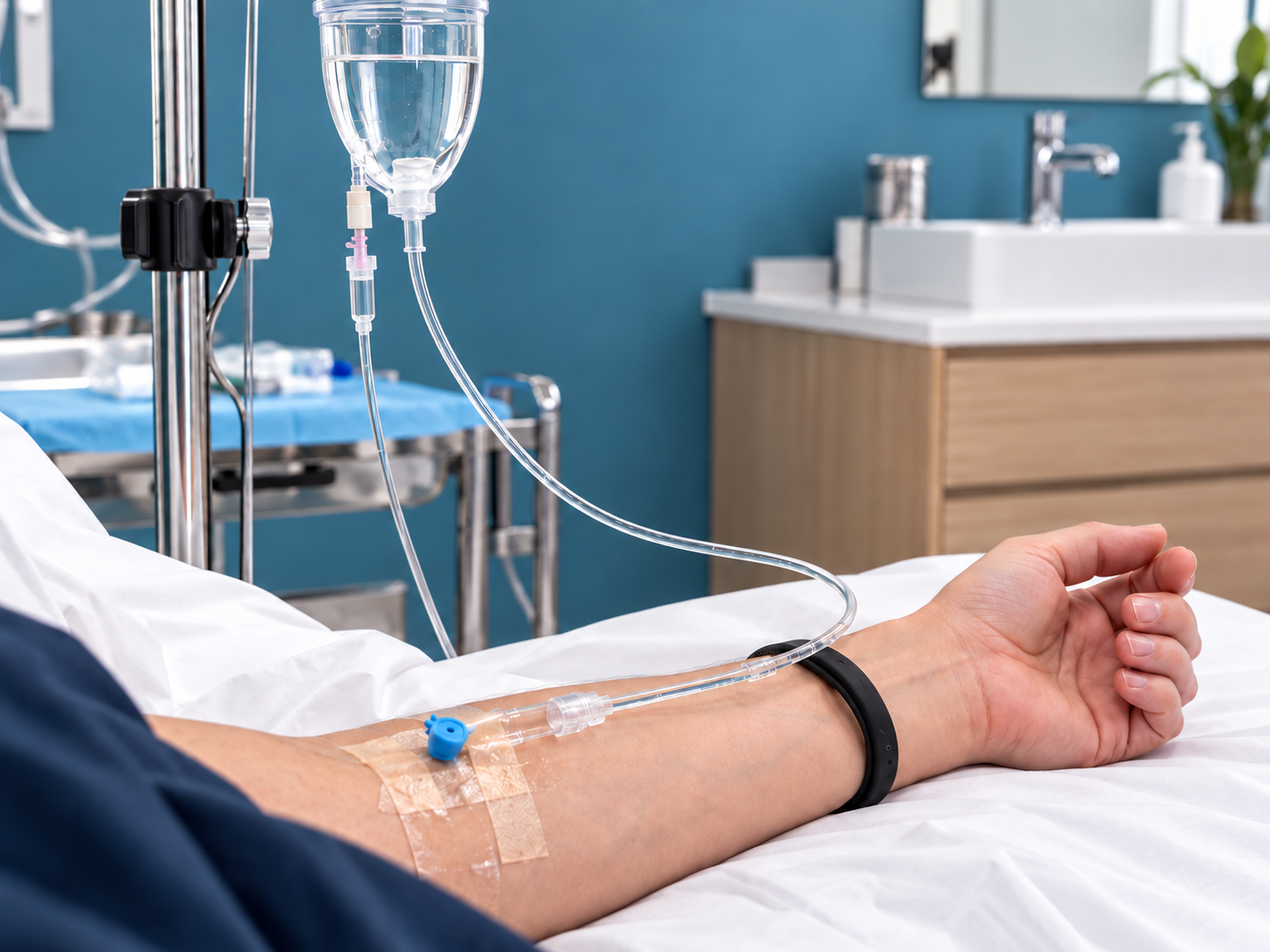 Infusione di soluzione fisiologica ozonizzata durante una seduta di ozonoterapia