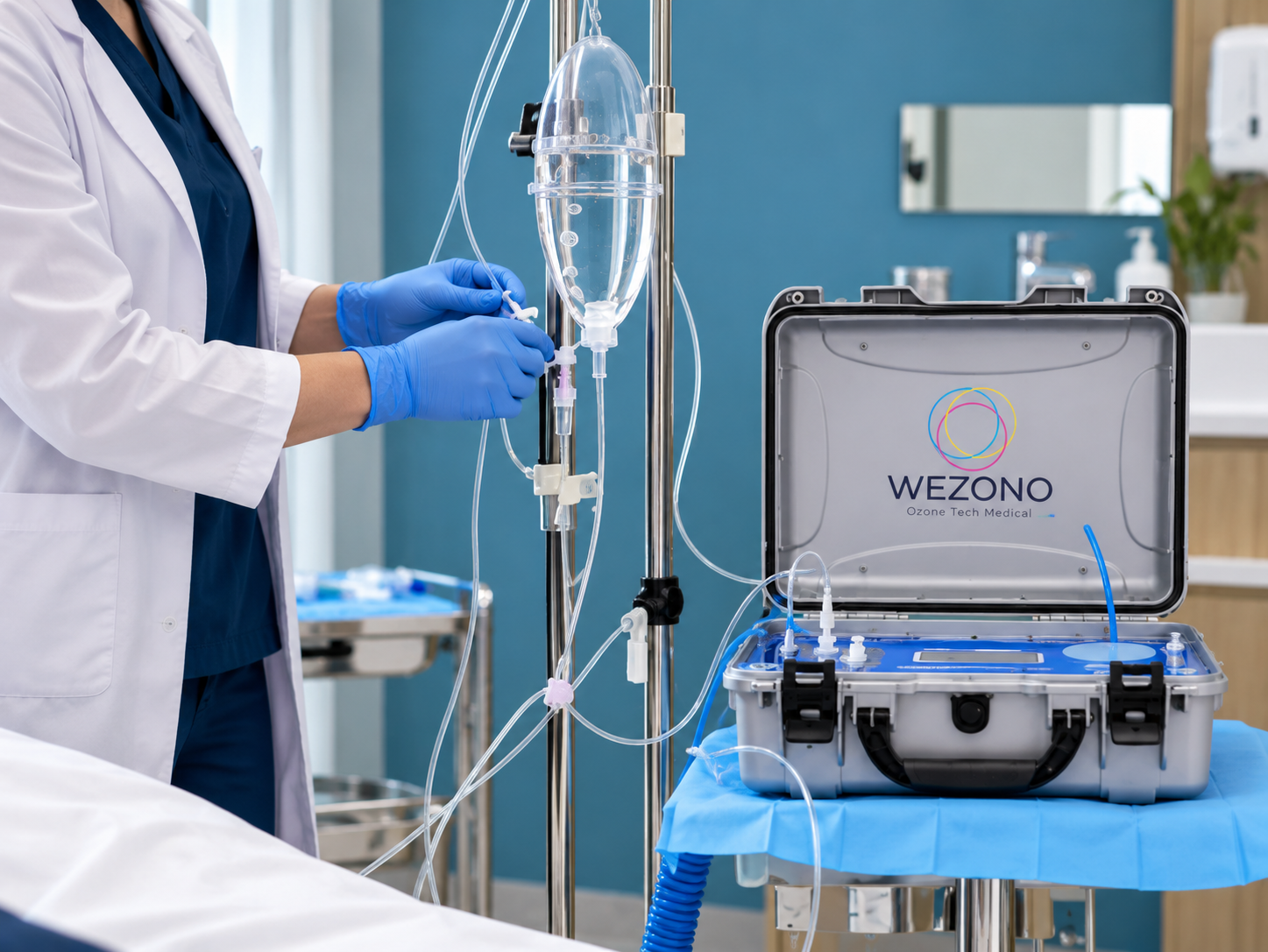 Apparecchiatura medicale WEZONO per la preparazione della soluzione fisiologica ozonizzata